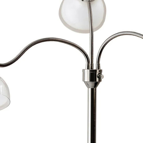 Homeroots 69" Nickel Three Light Tree Floor Lamp With White Bowl Shade Chrome Metal 372611