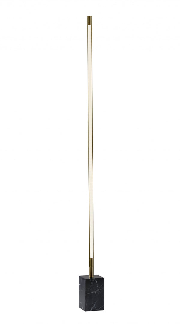 Homeroots Minimalist Ambient Glow Led Floor Lamp With Dimmer In Antique Brass And Black Marble Brass Marble 372616