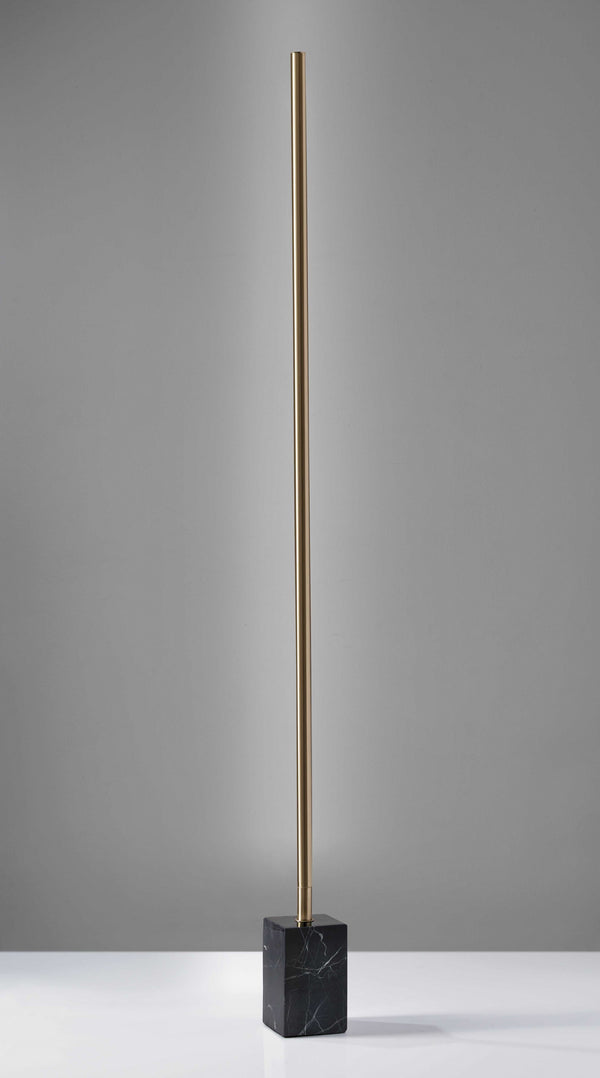 Homeroots Minimalist Ambient Glow Led Floor Lamp With Dimmer In Antique Brass And Black Marble Brass Marble 372616