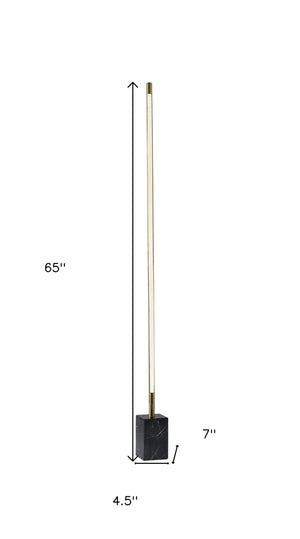 Homeroots Minimalist Ambient Glow Led Floor Lamp With Dimmer In Antique Brass And Black Marble Brass Marble 372616