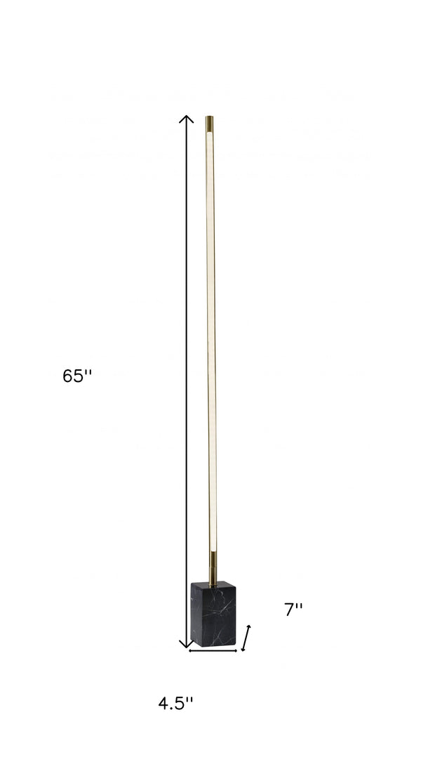 Homeroots Minimalist Ambient Glow Led Floor Lamp With Dimmer In Antique Brass And Black Marble Brass Marble 372616