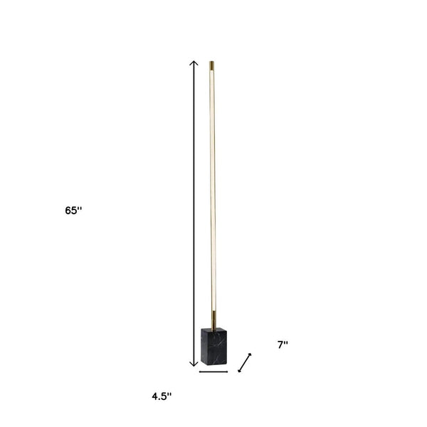 HomeRoots Minimalist Ambient Glow LED Floor Lamp - Elegant Black Marble Base with Dimmable Touch Control Brass 372616