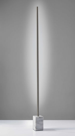 Homeroots Minimalist Ambient Glow Led Floor Lamp With Dimmer In Brushed Steel And White Marble Brushed Steel Metal 372617