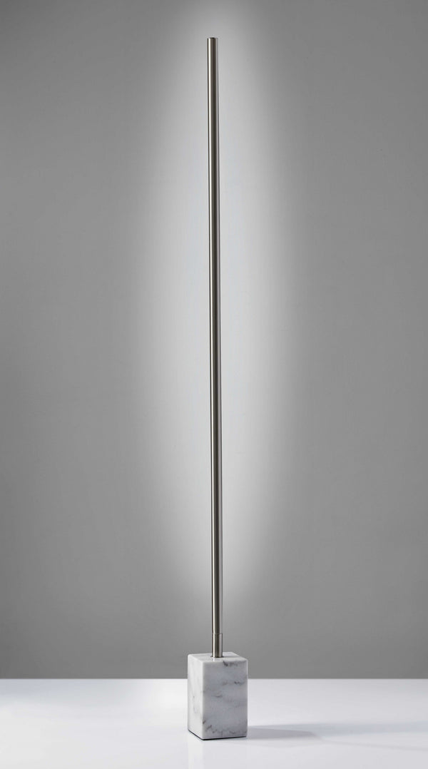 Homeroots Minimalist Ambient Glow Led Floor Lamp With Dimmer In Brushed Steel And White Marble Brushed Steel Metal 372617