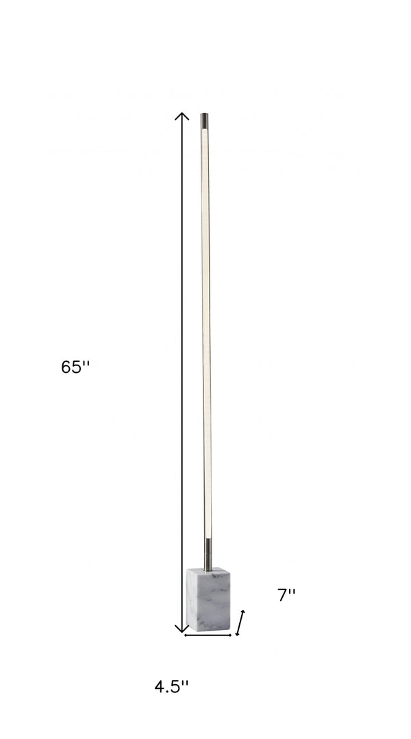 Homeroots Minimalist Ambient Glow Led Floor Lamp With Dimmer In Brushed Steel And White Marble Brushed Steel Metal 372617