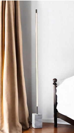 Homeroots Minimalist Ambient Glow Led Floor Lamp With Dimmer In Brushed Steel And White Marble Brushed Steel Metal 372617