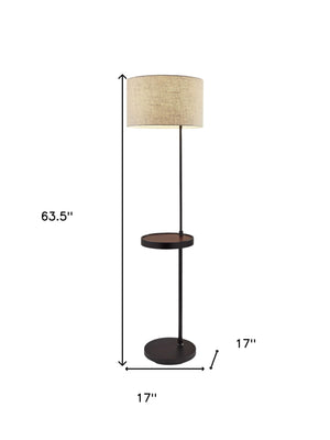 Homeroots 64" Black Tray Table Floor Lamp With Beige Drum Shade  Metal 372633