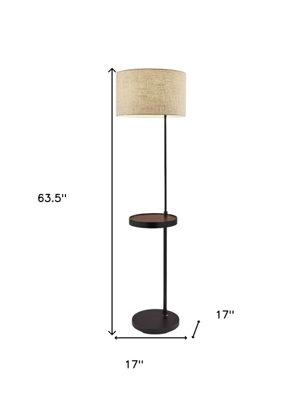 Homeroots 64" Black Tray Table Floor Lamp With Beige Drum Shade  Metal 372633
