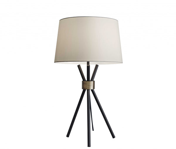 Homeroots Black Metal Tripod Leg With Antique Brass Accent Table Lamp   372639