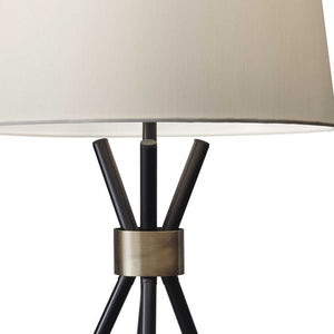 Homeroots Black Metal Tripod Leg With Antique Brass Accent Table Lamp   372639