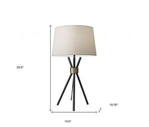 Homeroots Black Metal Tripod Leg With Antique Brass Accent Table Lamp   372639