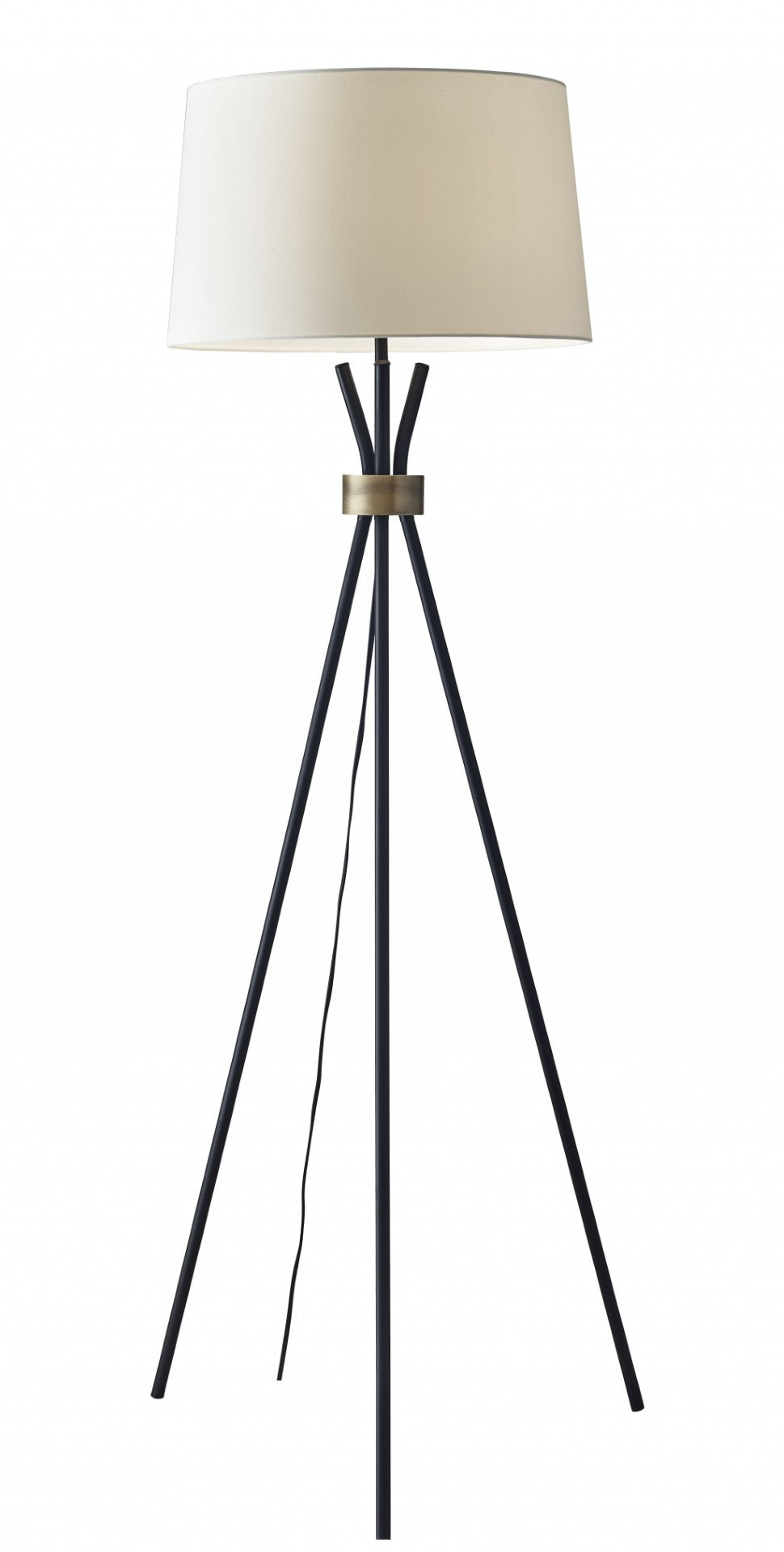 HomeRoots 60" Tripod Floor Lamp with Black Metal Base & White Fabric Shade - Modern Mid-Century Design Accent 372640