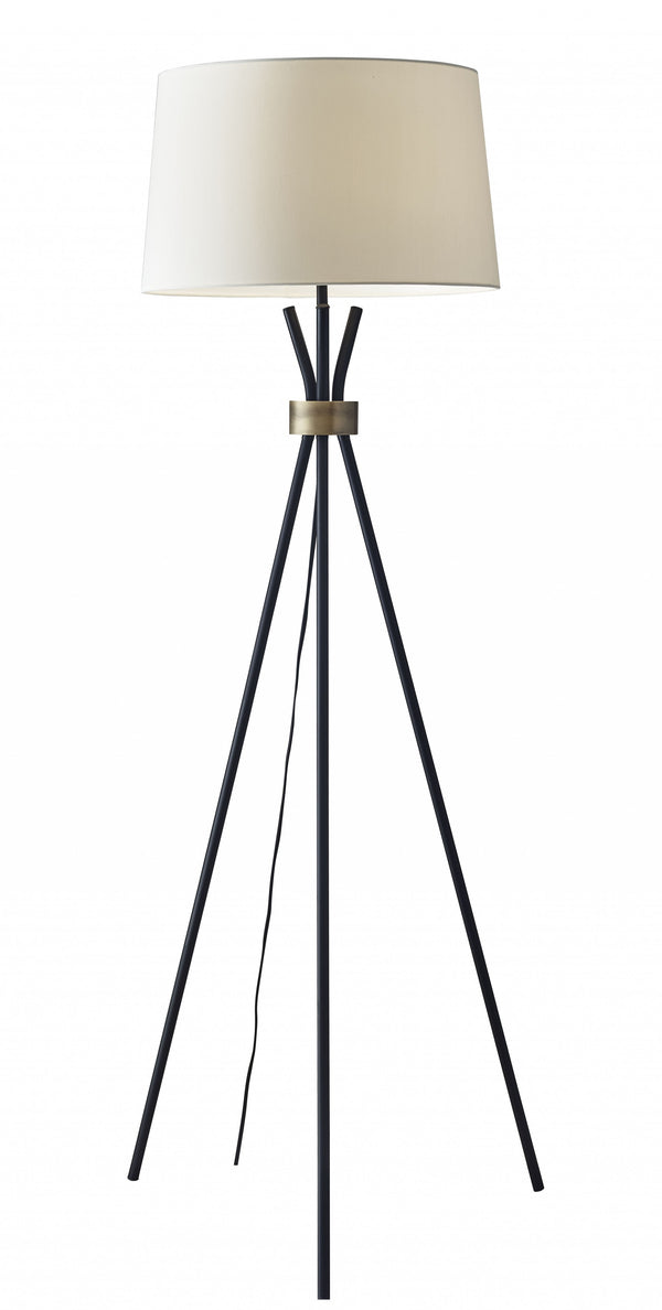 Homeroots 60" Black Tripod Floor Lamp With White Empire Shade  Metal 372640