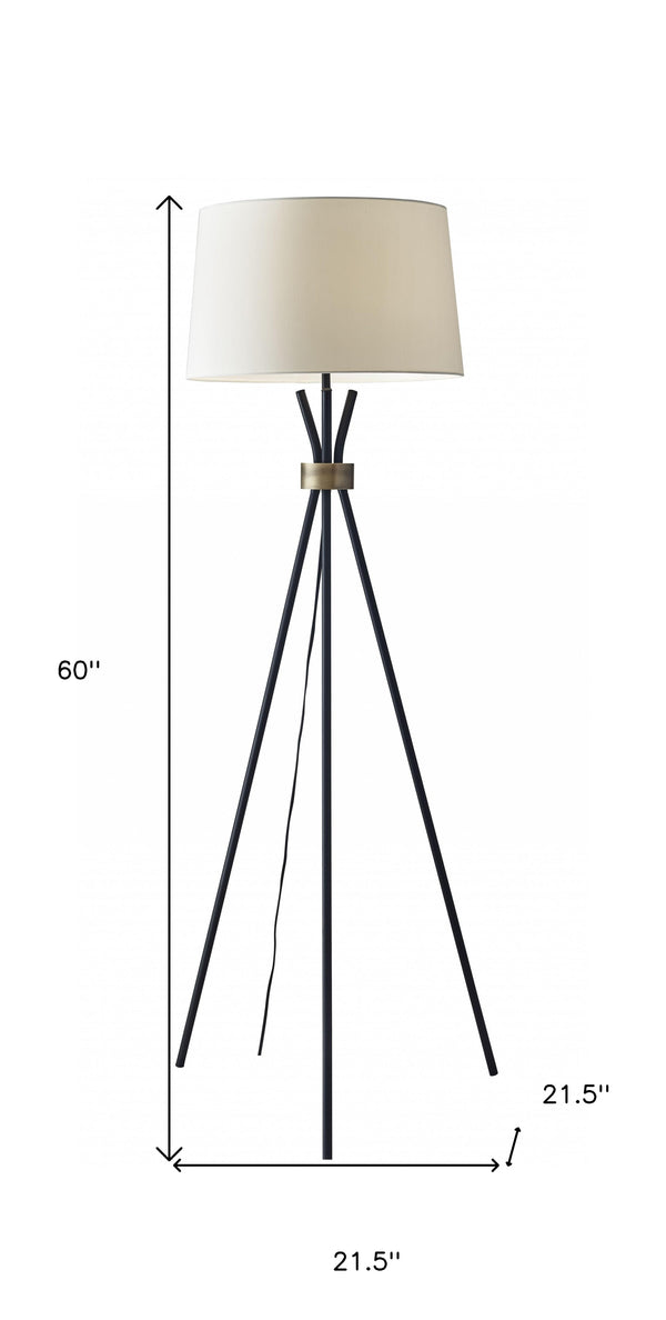 Homeroots 60" Black Tripod Floor Lamp With White Empire Shade  Metal 372640