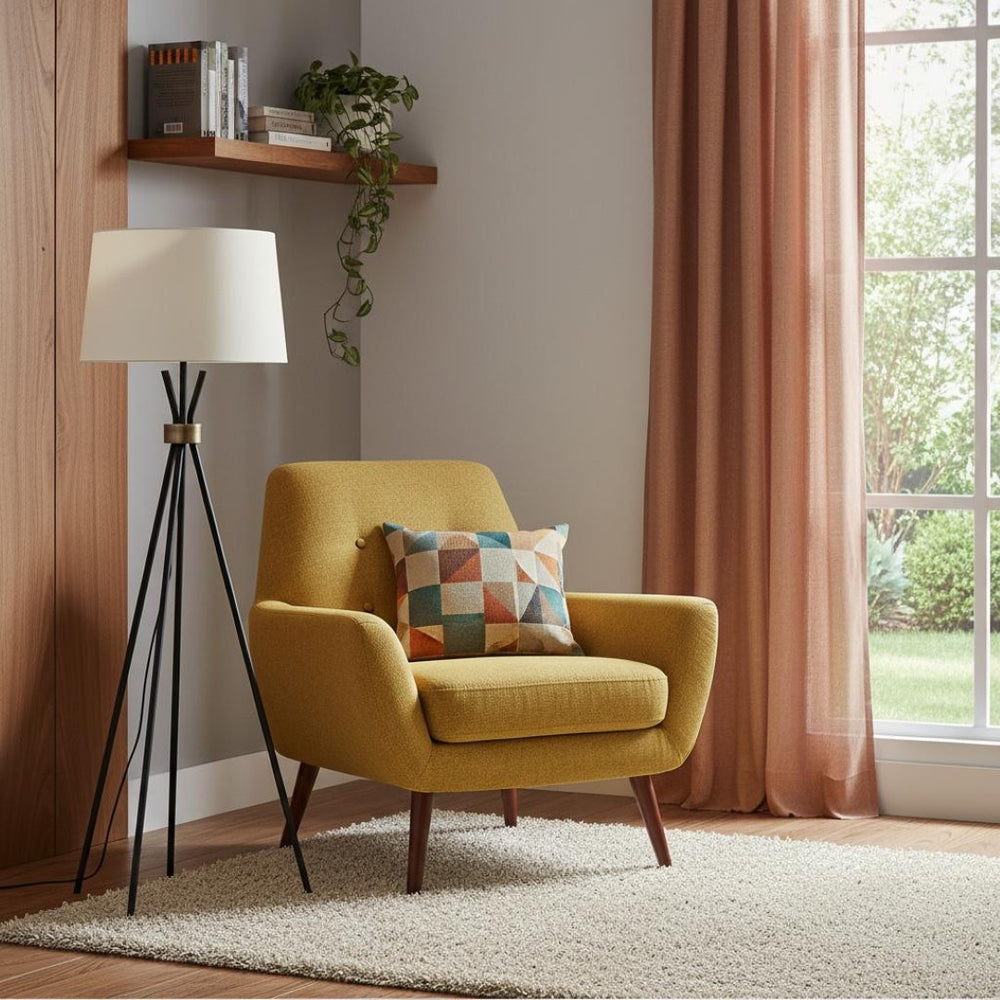 HomeRoots 60" Tripod Floor Lamp with Black Metal Base & White Fabric Shade - Modern Mid-Century Design Accent 372640