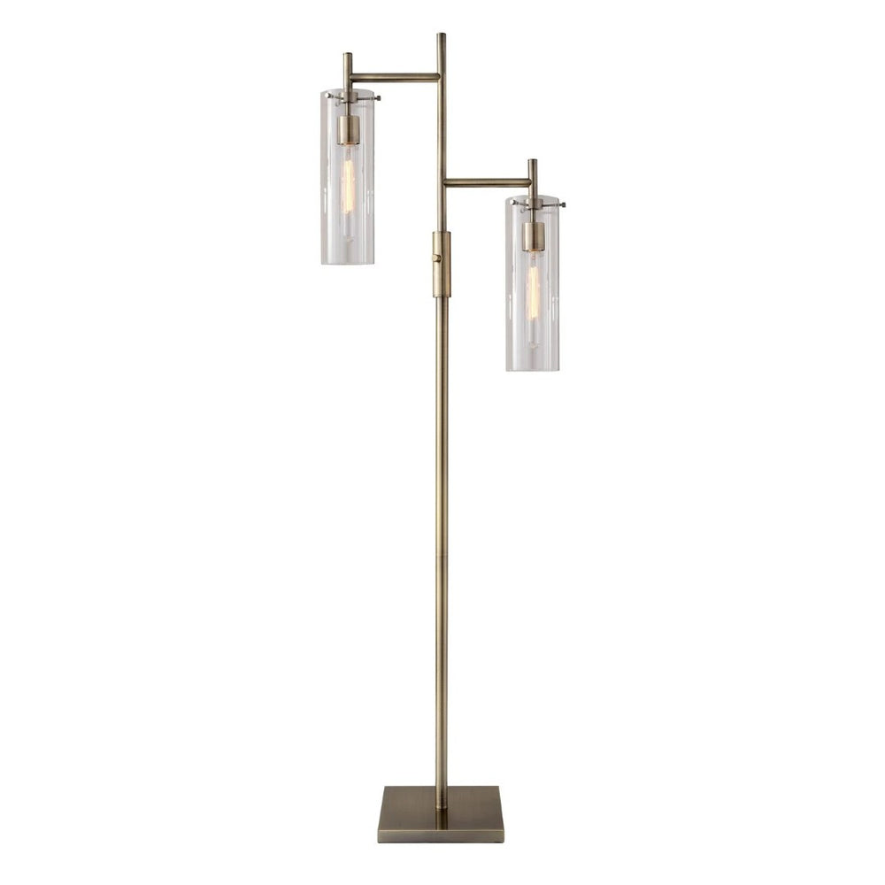 HomeRoots 64" Brass Two Light Floor Lamp - Vintage Charm with Clear Glass Shade for Elegant Ambient Lighting 372645
