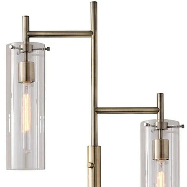 HomeRoots 64" Brass Two Light Floor Lamp - Vintage Charm with Clear Glass Shade for Elegant Ambient Lighting 372645