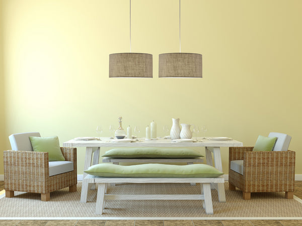 Homeroots Burlap Fabric Light Brown Electric Drum Pendant Lamp Brown Metal 372648