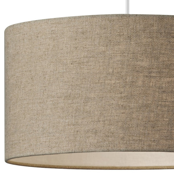 Homeroots Burlap Fabric Light Brown Electric Drum Pendant Lamp Brown Metal 372648
