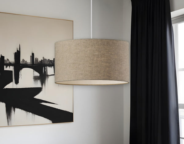 Homeroots Burlap Fabric Light Brown Electric Drum Pendant Lamp Brown Metal 372648