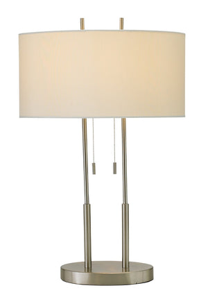 HomeRoots 27" Silver Metal Two-Light Bedside Lamp with Off-White Shade for Modern Elegance and Functionality 372649