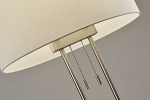 HomeRoots 27" Silver Metal Two-Light Bedside Lamp with Off-White Shade for Modern Elegance and Functionality 372649