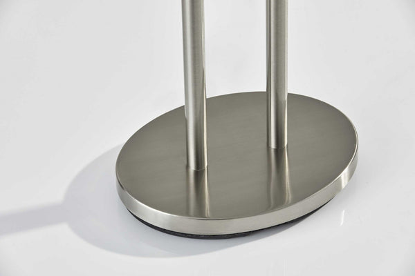 HomeRoots 27" Silver Metal Two-Light Bedside Lamp with Off-White Shade for Modern Elegance and Functionality 372649