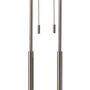 HomeRoots 27" Silver Metal Two-Light Bedside Lamp with Off-White Shade for Modern Elegance and Functionality 372649