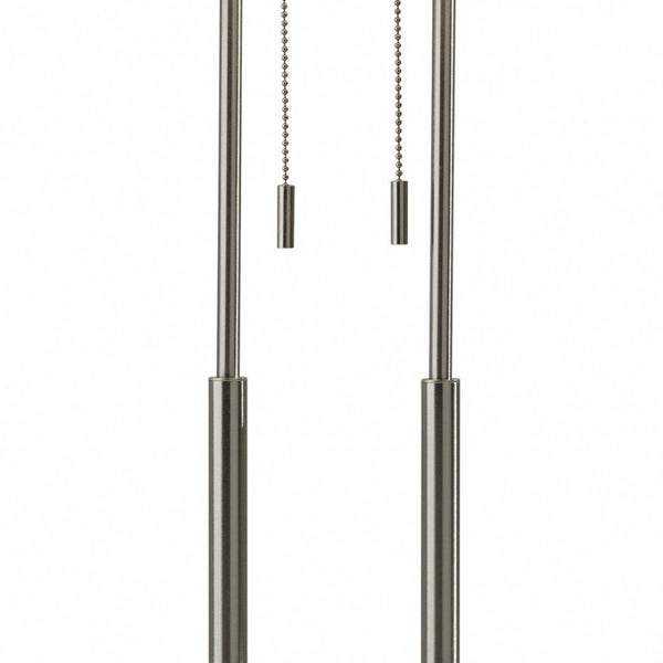 HomeRoots 27" Silver Metal Two-Light Bedside Lamp with Off-White Shade for Modern Elegance and Functionality 372649