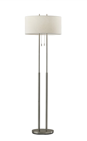 HomeRoots 62" Silver Metal Task Floor Lamp – Elegant Design with White Drum Shade for Modern Spaces & Safety 372650