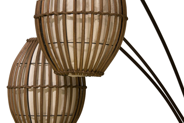 Homeroots 82" Antiqued Bronze Three Light Tree Floor Lamp With Beige Rattan Cage Shades  Metal 372651