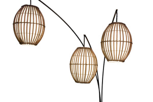 Homeroots 82" Antiqued Bronze Three Light Tree Floor Lamp With Beige Rattan Cage Shades  Metal 372651