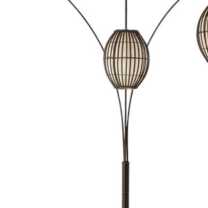 Homeroots 82" Antiqued Bronze Three Light Tree Floor Lamp With Beige Rattan Cage Shades  Metal 372651