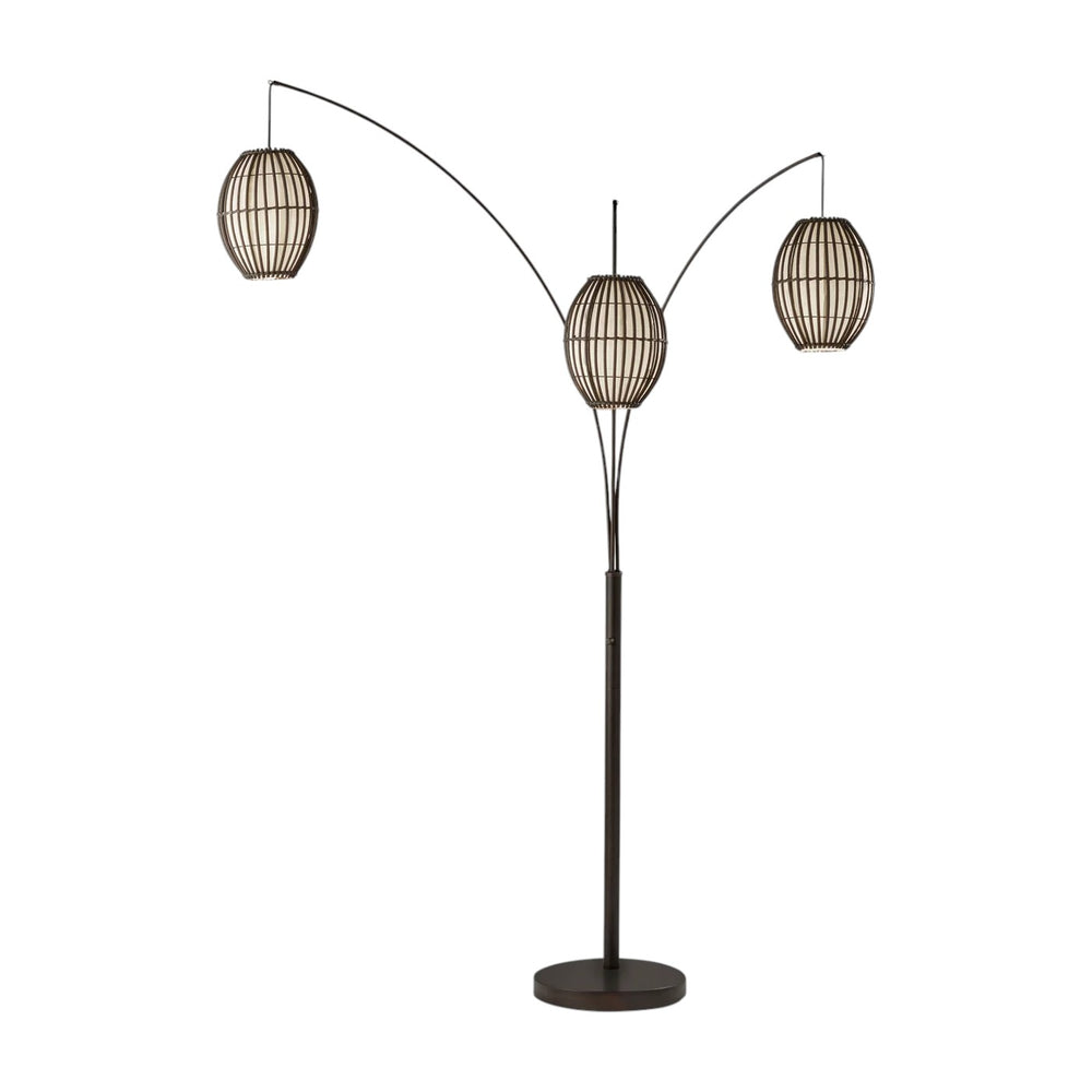 Homeroots 82" Antiqued Bronze Three Light Tree Floor Lamp With Beige Rattan Cage Shades  Metal 372651