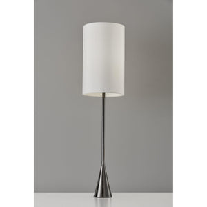 Homeroots Black Nickel Finish Metal Tall White Shade Table Lamp   372652