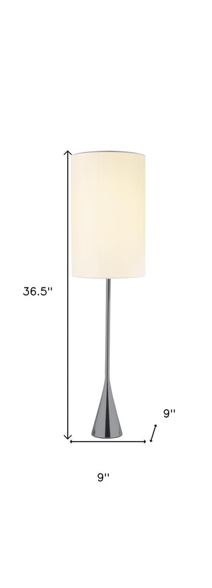 Homeroots Black Nickel Finish Metal Tall White Shade Table Lamp   372652