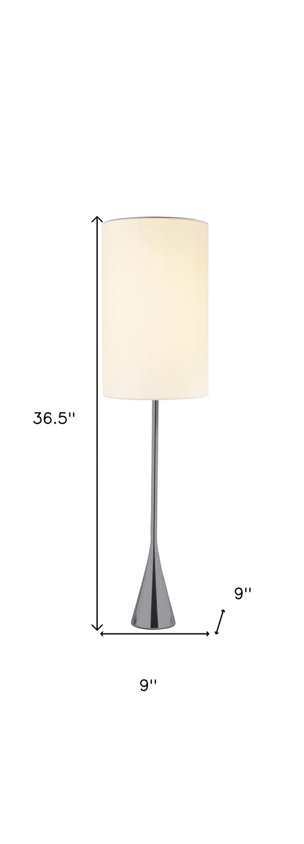 Homeroots Black Nickel Finish Metal Tall White Shade Table Lamp   372652