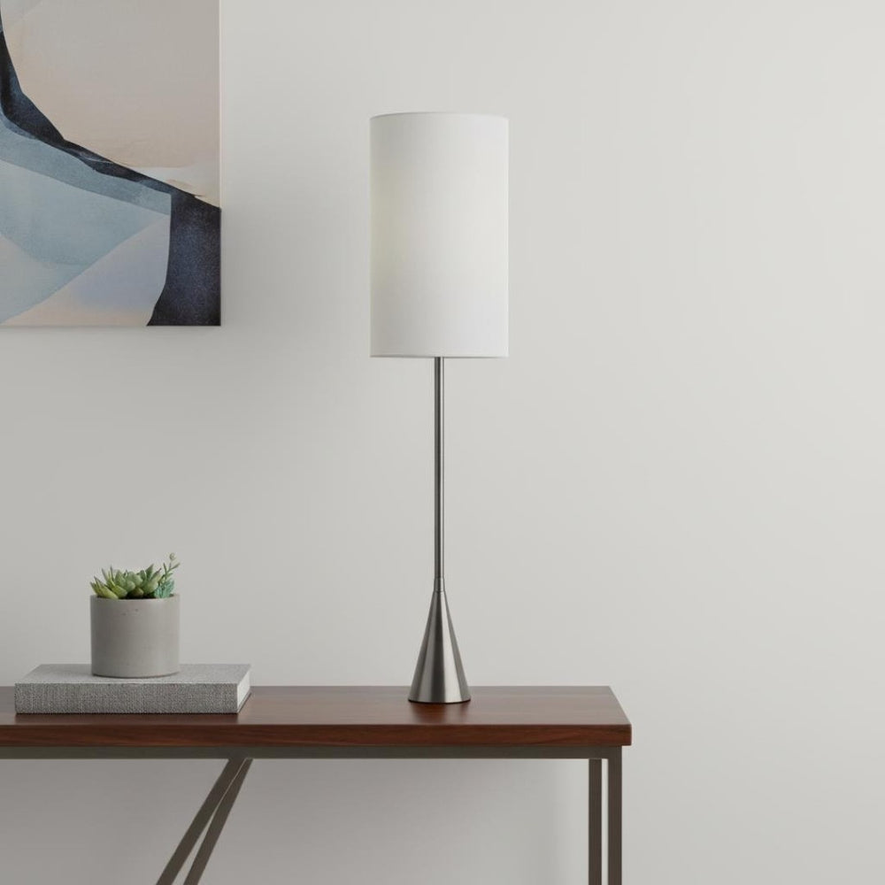 HomeRoots Black Tall Table Lamp with Touch Sensor - Modern Black Nickel Base & White Shade for Elegant Lighting 372652