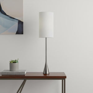 HomeRoots Black Tall Table Lamp with Touch Sensor - Modern Black Nickel Base & White Shade for Elegant Lighting 372652