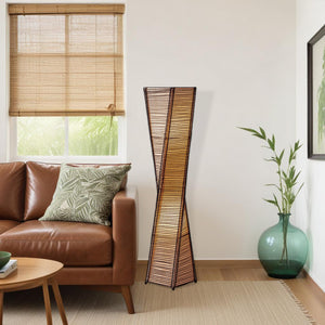 Homeroots 50" Black Floor Lamp With Black And Tan Twisted Cylinder Shade  Metal 372655