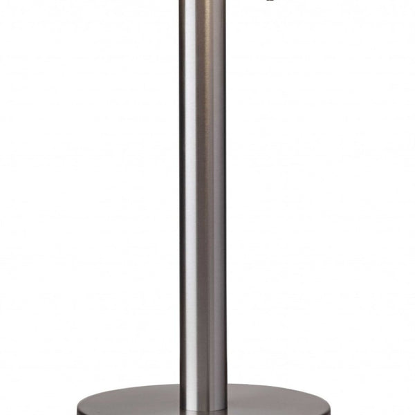 HomeRoots 28" Modern Silver Metal Two-Light Bedside Lamp with White Drum Shade for Stylish Illumination 372659