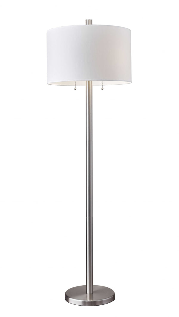 HomeRoots 61" Elegant Two-Light Floor Lamp with White Drum Shade for Cozy Living Room Ambiance & Style 372660