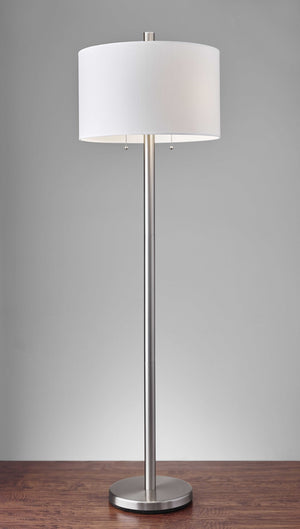 HomeRoots 61" Elegant Two-Light Floor Lamp with White Drum Shade for Cozy Living Room Ambiance & Style 372660