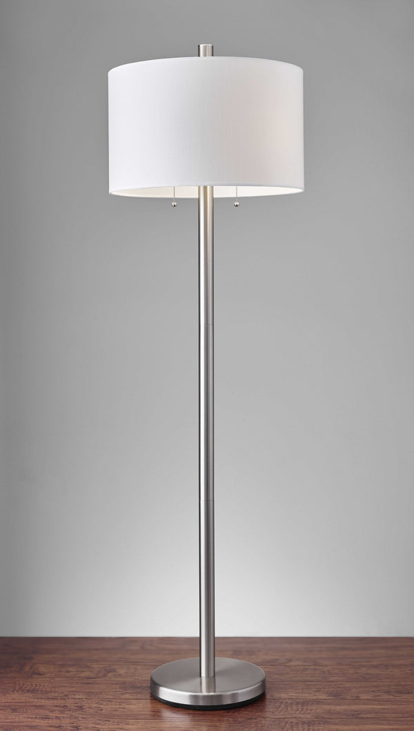 HomeRoots 61" Elegant Two-Light Floor Lamp with White Drum Shade for Cozy Living Room Ambiance & Style 372660