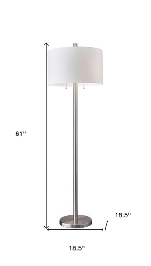 HomeRoots 61" Elegant Two-Light Floor Lamp with White Drum Shade for Cozy Living Room Ambiance & Style 372660
