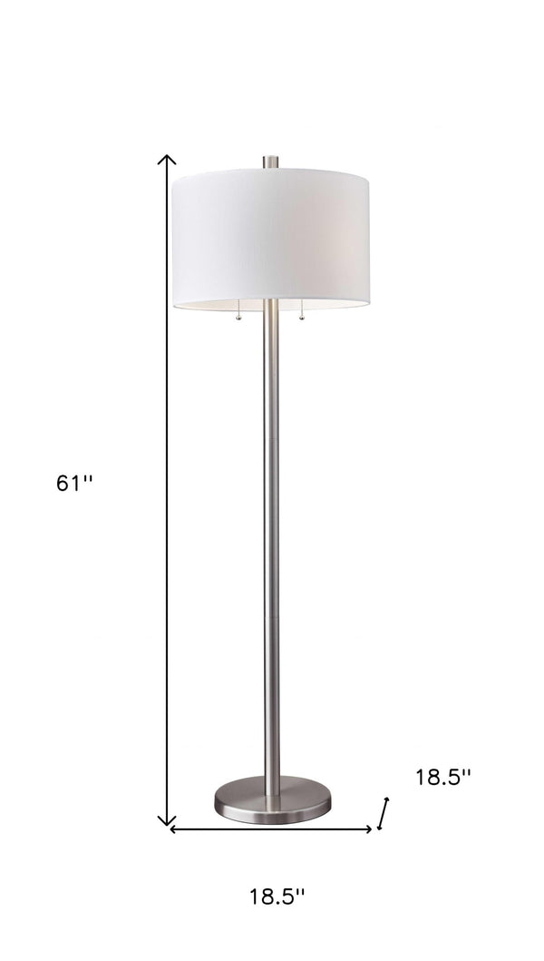 HomeRoots 61" Elegant Two-Light Floor Lamp with White Drum Shade for Cozy Living Room Ambiance & Style 372660