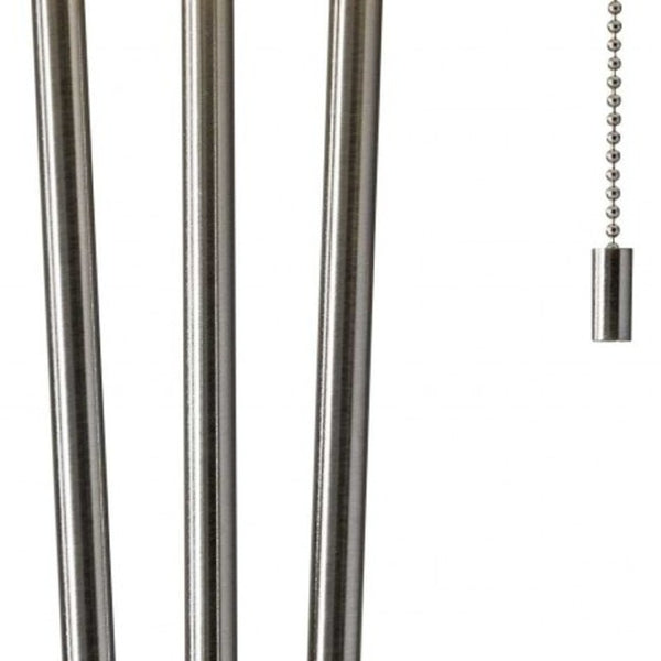HomeRoots Stylish Table Lamp with Dual Pull Chains, Black Marble Base & Three Brushed Steel Poles for Modern Elegance 372664