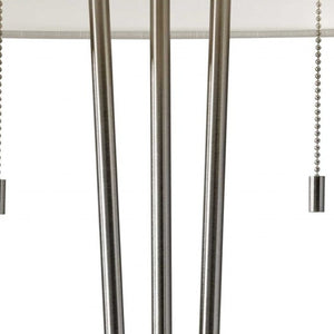 HomeRoots Stylish Table Lamp with Dual Pull Chains, Black Marble Base & Three Brushed Steel Poles for Modern Elegance 372664