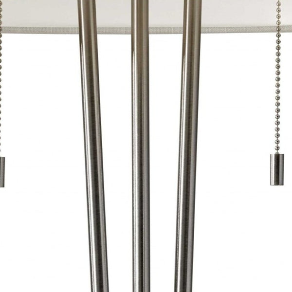 HomeRoots Stylish Table Lamp with Dual Pull Chains, Black Marble Base & Three Brushed Steel Poles for Modern Elegance 372664