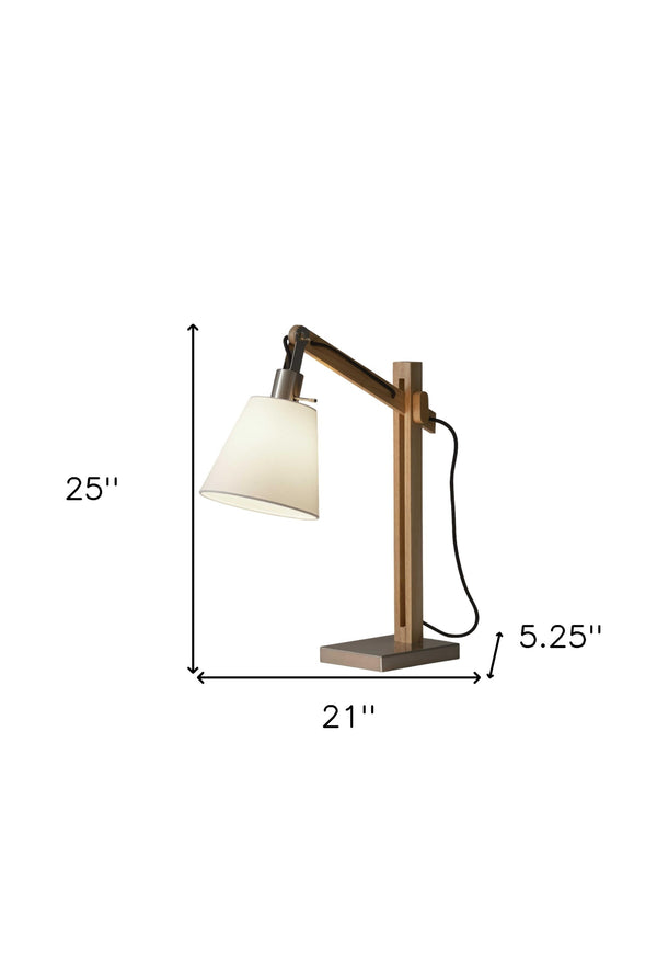Homeroots 25" Natural Wood Adjustable Height Table Lamp With White Bell Shade   372671